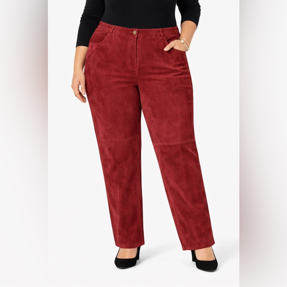 MetroStyle Dark Red 100% Leather Straight Leg Pants Fully Lined‎ Size 18